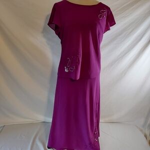 Studio 1 Short Sleeve Formal Purple Cowl Neck Sequin Skirt Set Size 12
